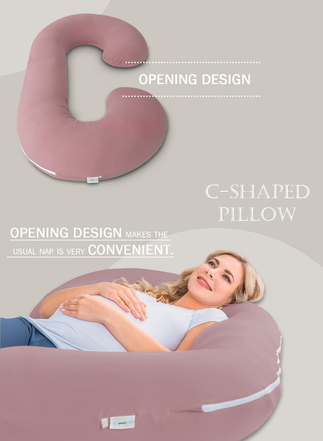 Cooling Pregnancy Pillow, Maternity Pillow with Soft Cotton Cover, C Shaped for Pregnant Sleeping (Cooling Cotton-Pink)
