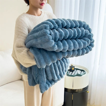 Soft Wind Bubble Velvet Blanket Warm Solid Rabbit Fur Blankets Double-Sided Thickening Cover Throw Warm Fur Blanket