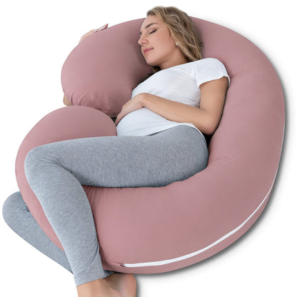 Cooling Pregnancy Pillow, Maternity Pillow with Soft Cotton Cover, C Shaped for Pregnant Sleeping (Cooling Cotton-Pink)